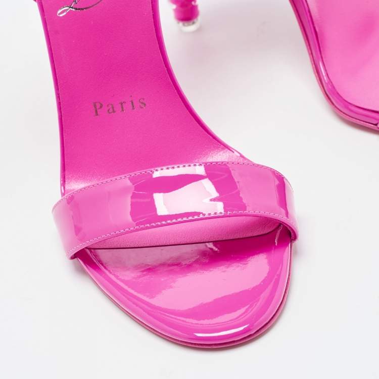 Pre Owned Christian Louboutin Fuchsia Patent Leather Lipgloss Queen Ankle Strap Sandals Size 36