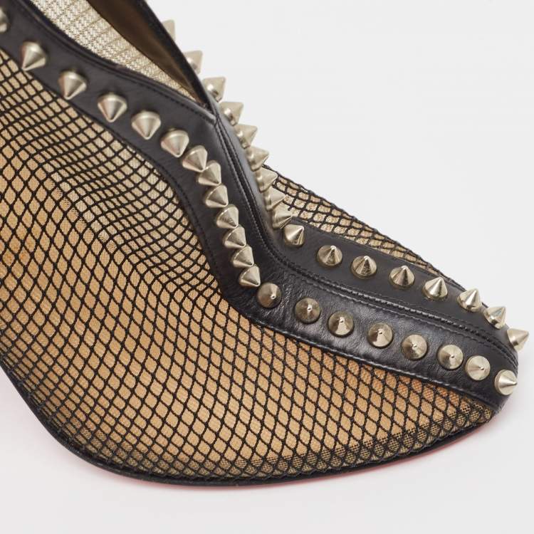 Pre Owned Christian Louboutin Black Mesh and Leather Bourriche Ankle Booties Size 38.5