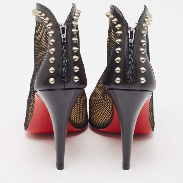 Pre Owned Christian Louboutin Black Mesh and Leather Bourriche Ankle Booties Size 38.5