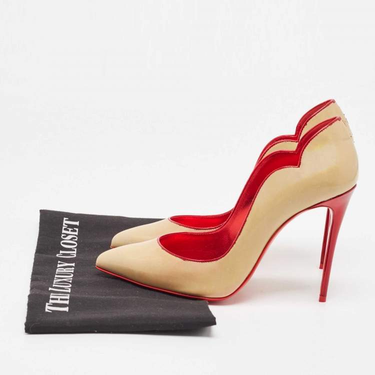 Pre Owned Christian Louboutin Beige Patent Leather Hot Chick Pumps Size 37.5