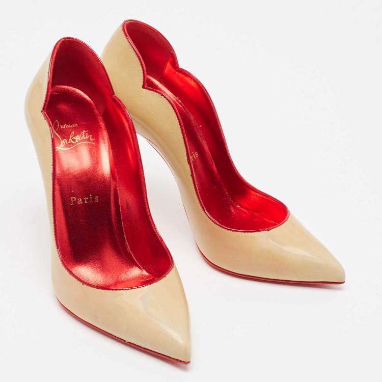 Pre Owned Christian Louboutin Beige Patent Leather Hot Chick Pumps Size 37.5