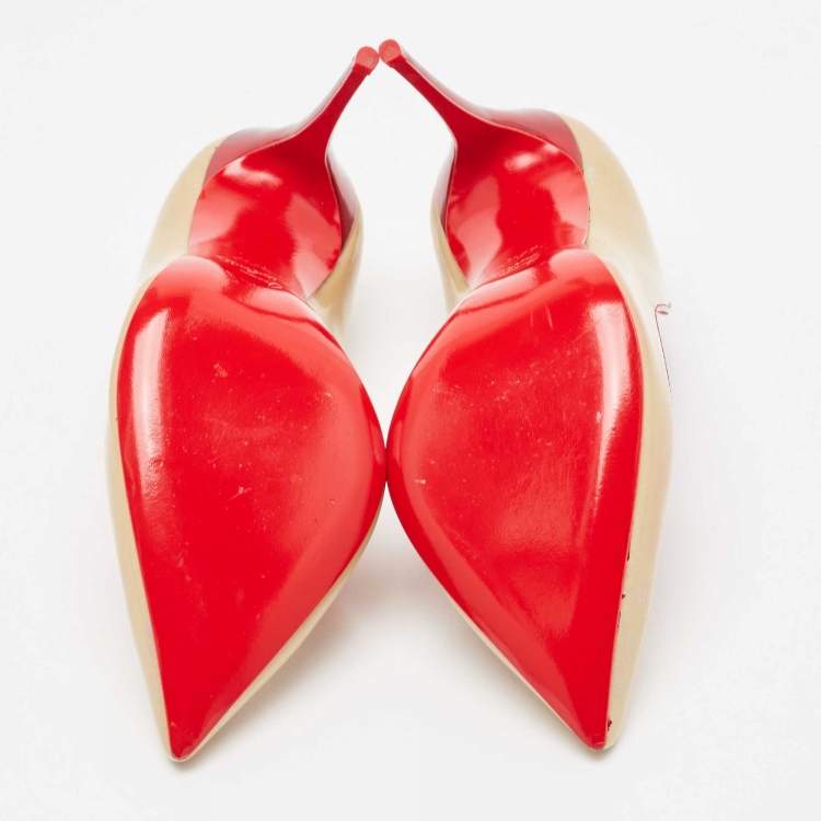 Pre Owned Christian Louboutin Beige Patent Leather Hot Chick Pumps Size 37.5