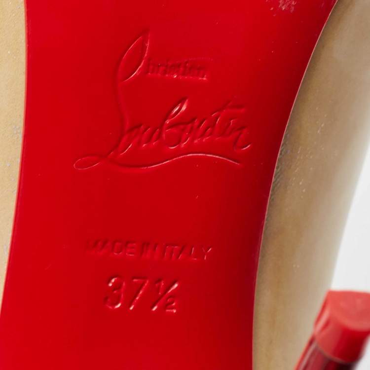 Pre Owned Christian Louboutin Beige Patent Leather Hot Chick Pumps Size 37.5
