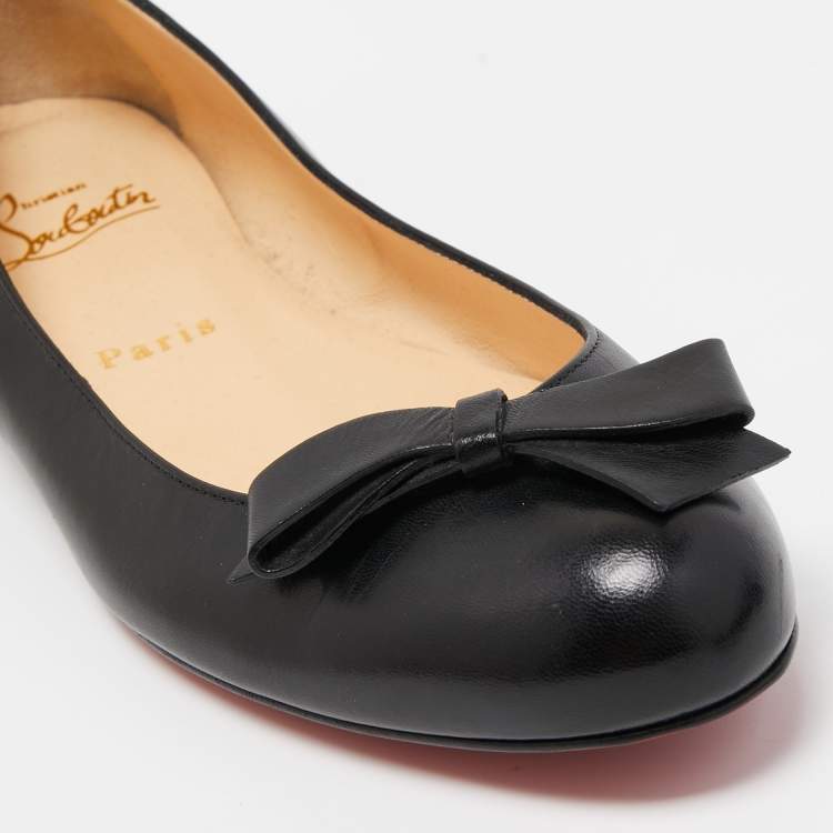 Pre Owned Christian Louboutin Black Leather Ballet Flats Size 37.5