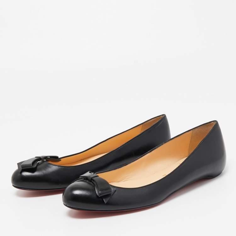 Pre Owned Christian Louboutin Black Leather Ballet Flats Size 37.5
