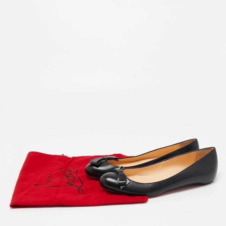 Pre Owned Christian Louboutin Black Leather Ballet Flats Size 37.5