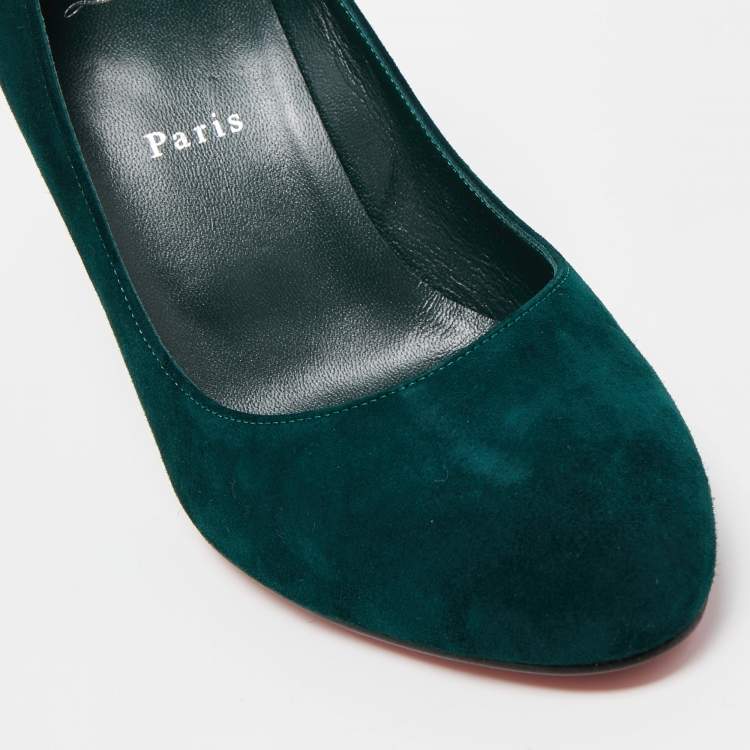 Pre Owned Christian Louboutin Green Suede Ron Ron Pumps Size 40