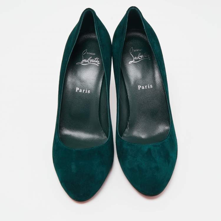 Pre Owned Christian Louboutin Green Suede Ron Ron Pumps Size 40