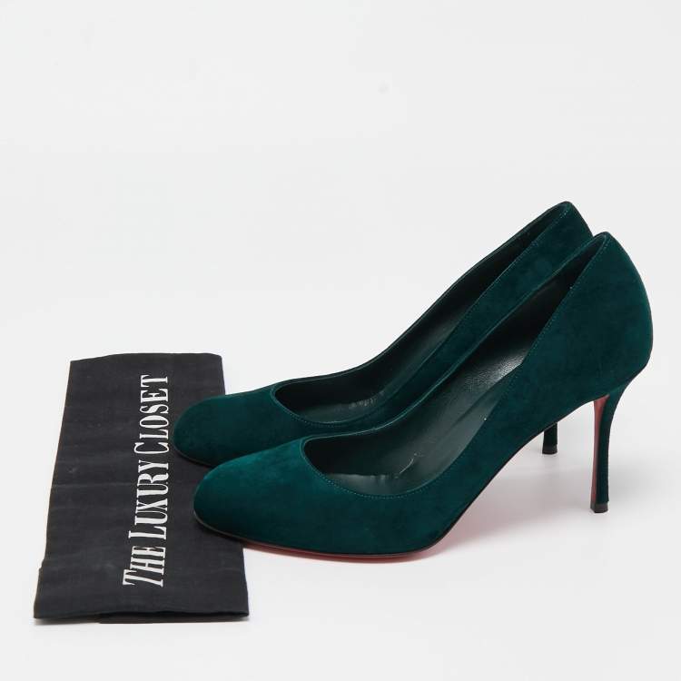 Pre Owned Christian Louboutin Green Suede Ron Ron Pumps Size 40