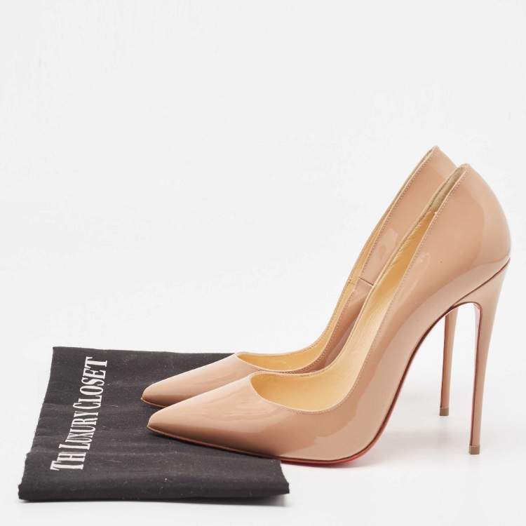 Pre Owned Christian Louboutin Beige Patent Leather So Kate Pumps Size 38.5