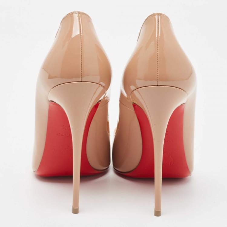 Pre Owned Christian Louboutin Beige Patent Leather So Kate Pumps Size 38.5