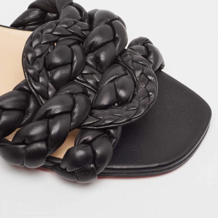 Pre Owned Christian Louboutin Black Woven Leather Marmella  Flat Slides Size 40
