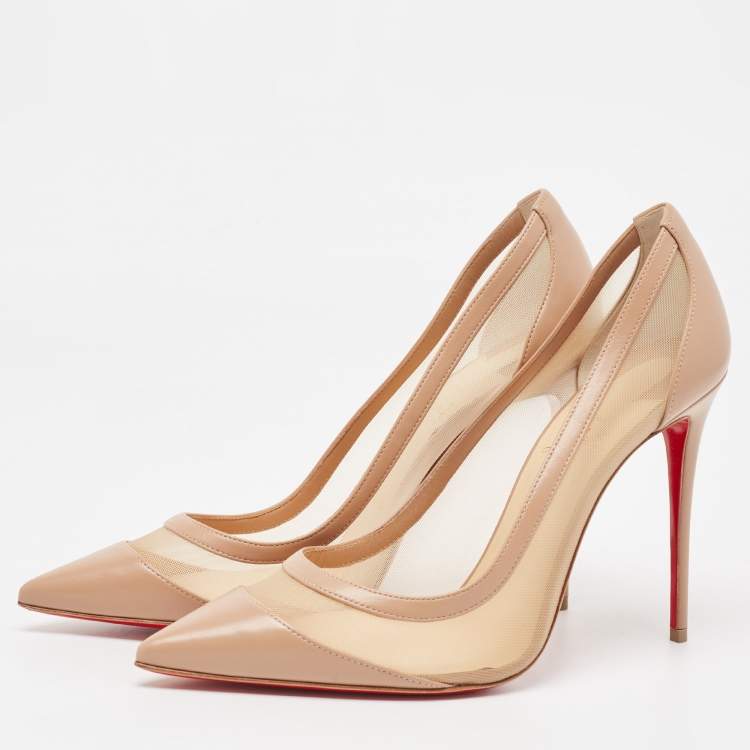 Pre Owned Christian Louboutin Beige Leather and Mesh Galativi Strass Pointed Toe Pumps  Size 40