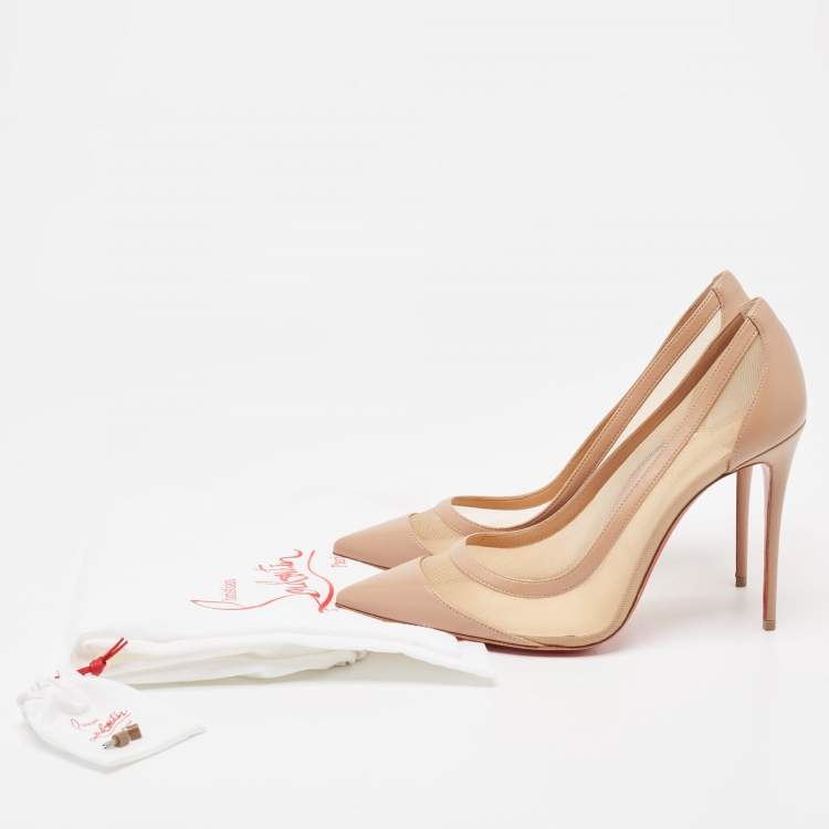 Pre Owned Christian Louboutin Beige Leather and Mesh Galativi Strass Pointed Toe Pumps  Size 40