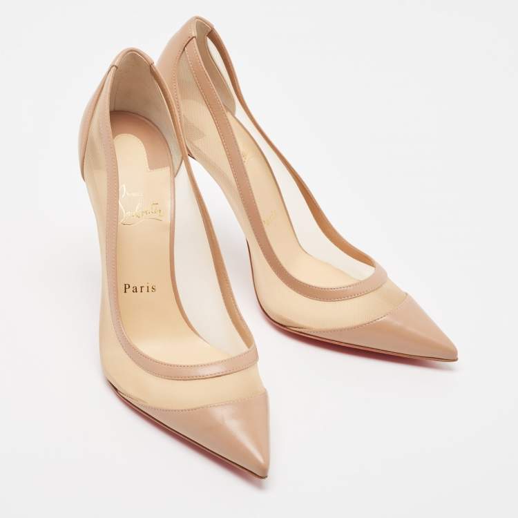 Pre Owned Christian Louboutin Beige Leather and Mesh Galativi Strass Pointed Toe Pumps  Size 40