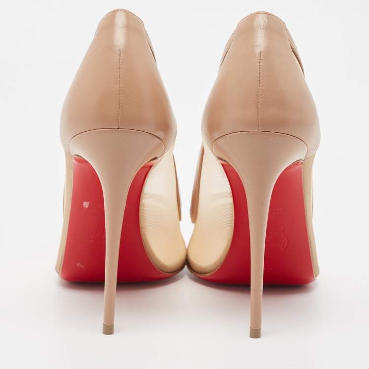 Pre Owned Christian Louboutin Beige Leather and Mesh Galativi Strass Pointed Toe Pumps  Size 40
