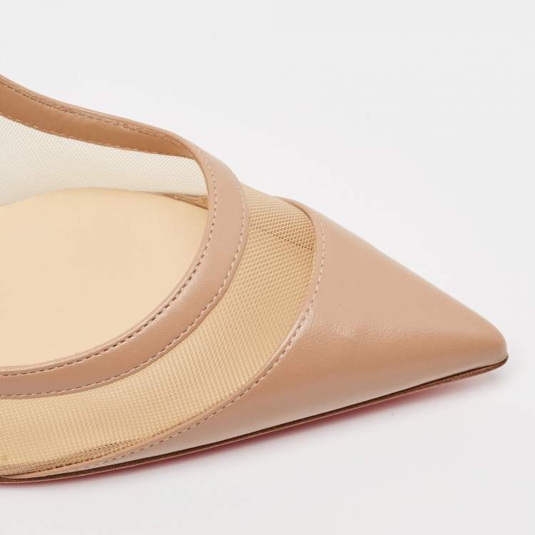 Pre Owned Christian Louboutin Beige Leather and Mesh Galativi Strass Pointed Toe Pumps  Size 40