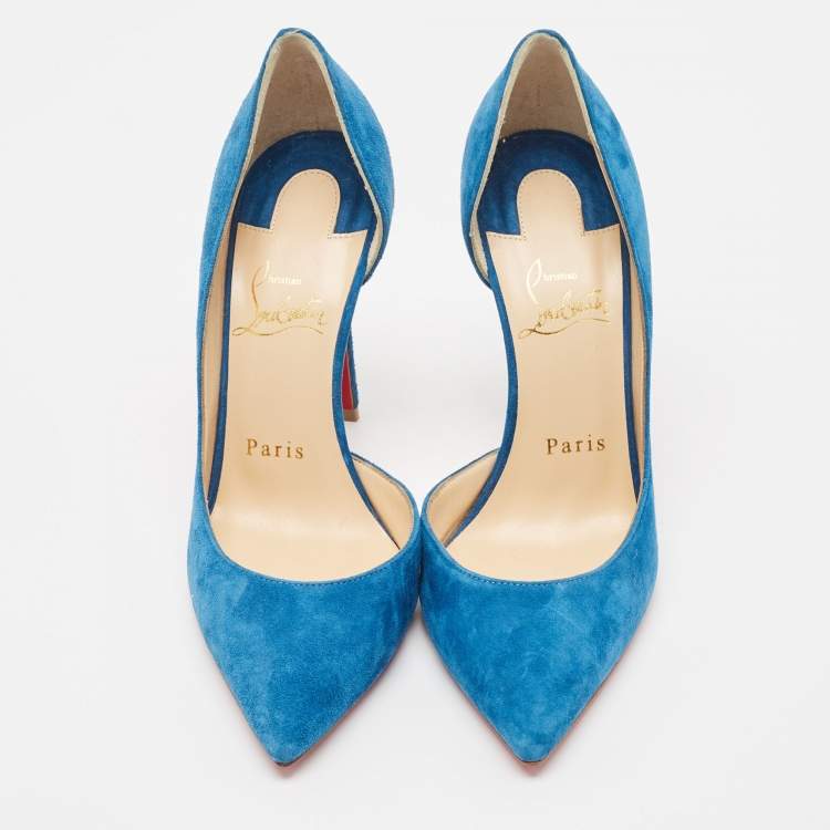Pre Owned Christian Louboutin Blue Suede  Pointed Toe Dorsay Pumps Size 36