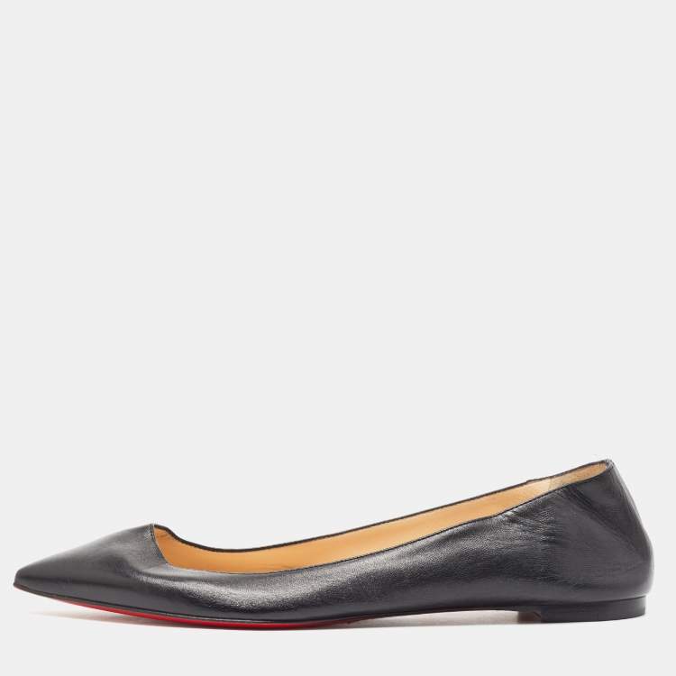 Pre Owned Christian Louboutin Black Leather Ballet Flats Size 39.5
