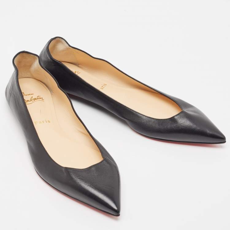 Pre Owned Christian Louboutin Black Leather Ballet Flats Size 39.5