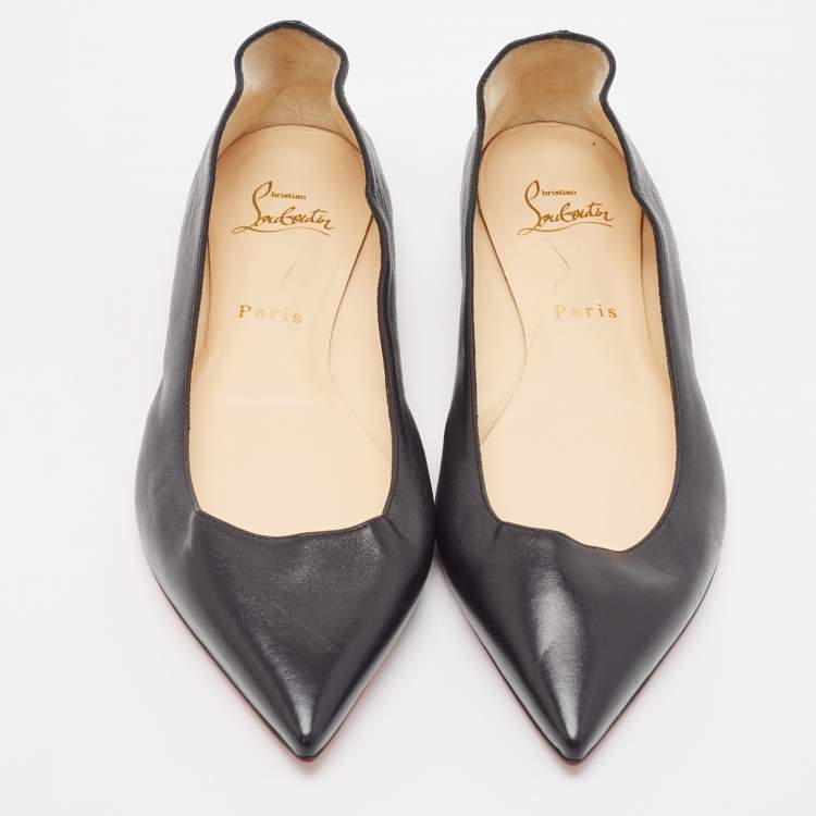 Pre Owned Christian Louboutin Black Leather Ballet Flats Size 39.5