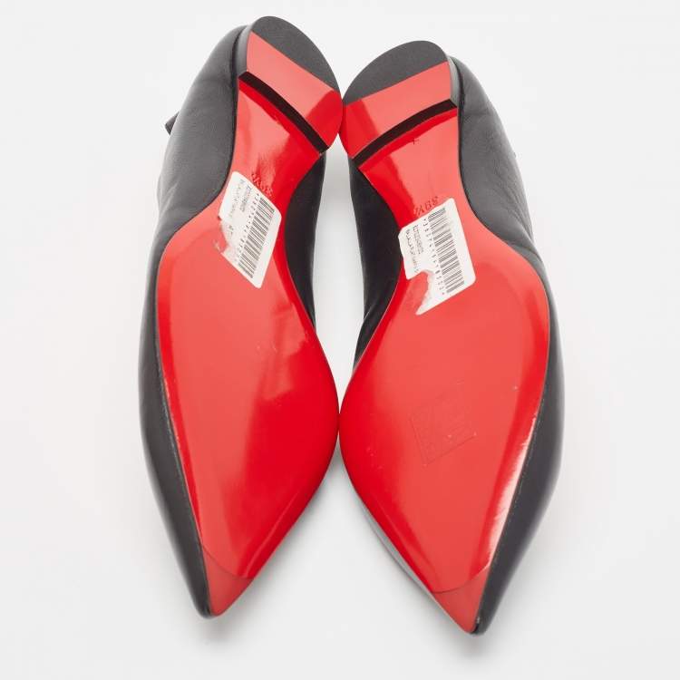 Pre Owned Christian Louboutin Black Leather Ballet Flats Size 39.5