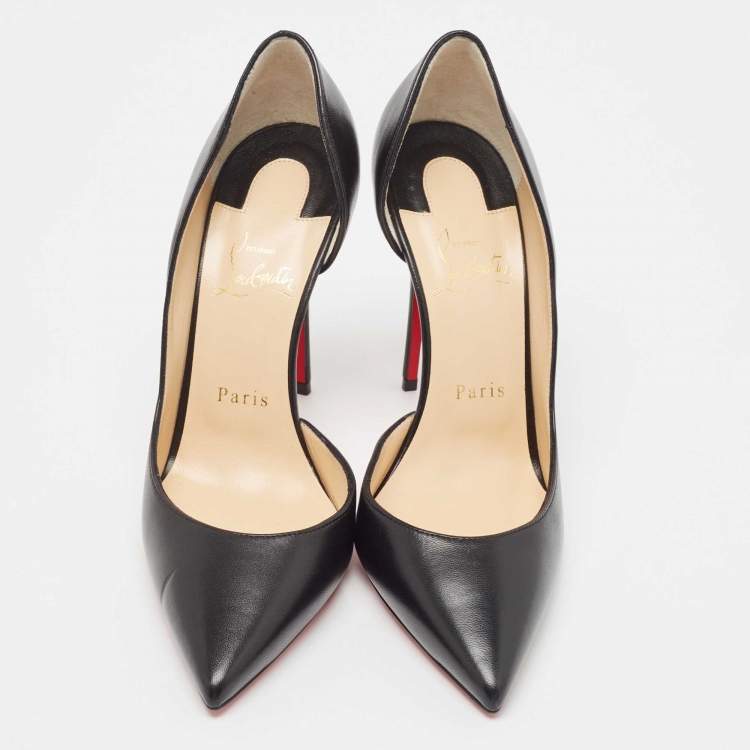 Pre Owned Christian Louboutin Black Leather Iriza Pumps Size 38