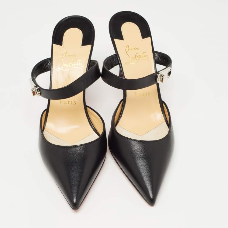 Pre Owned Christian Louboutin Black Leather Mule Sandals Size 38