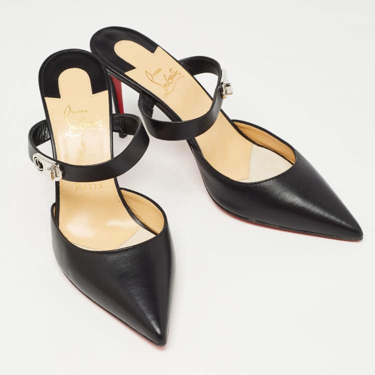 Pre Owned Christian Louboutin Black Leather Mule Sandals Size 38