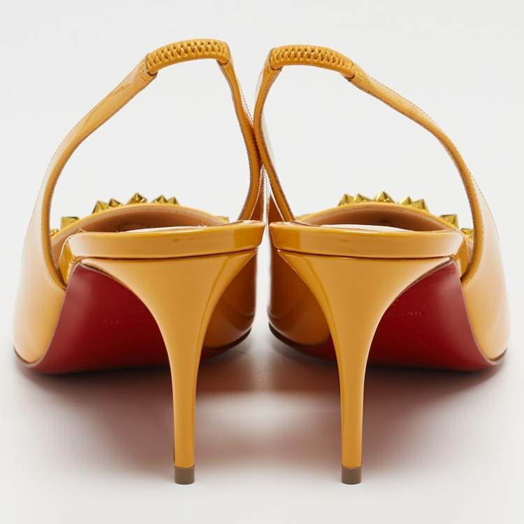 Pre Owned Christian Louboutin Yellow Patent Drama Sing 100 Spike Slingback Pumps Size 39
