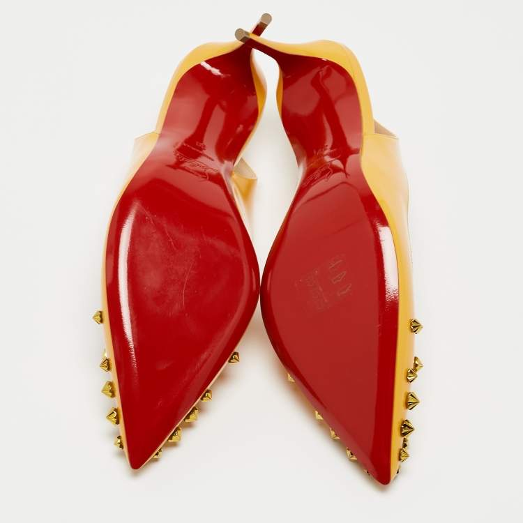 Pre Owned Christian Louboutin Yellow Patent Drama Sing 100 Spike Slingback Pumps Size 39