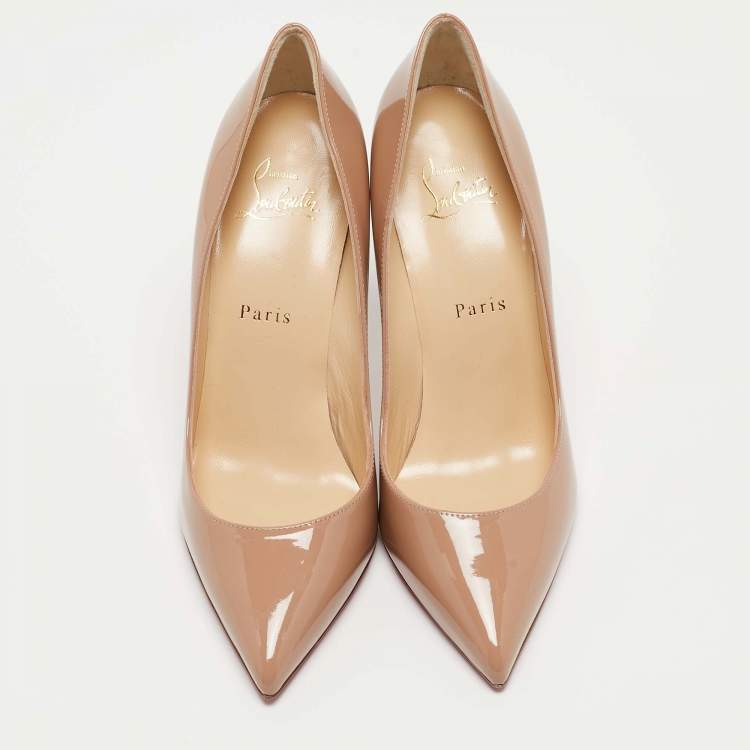 Pre Owned Christian Louboutin Beige Patent Leather Pigalle Pumps Size 38
