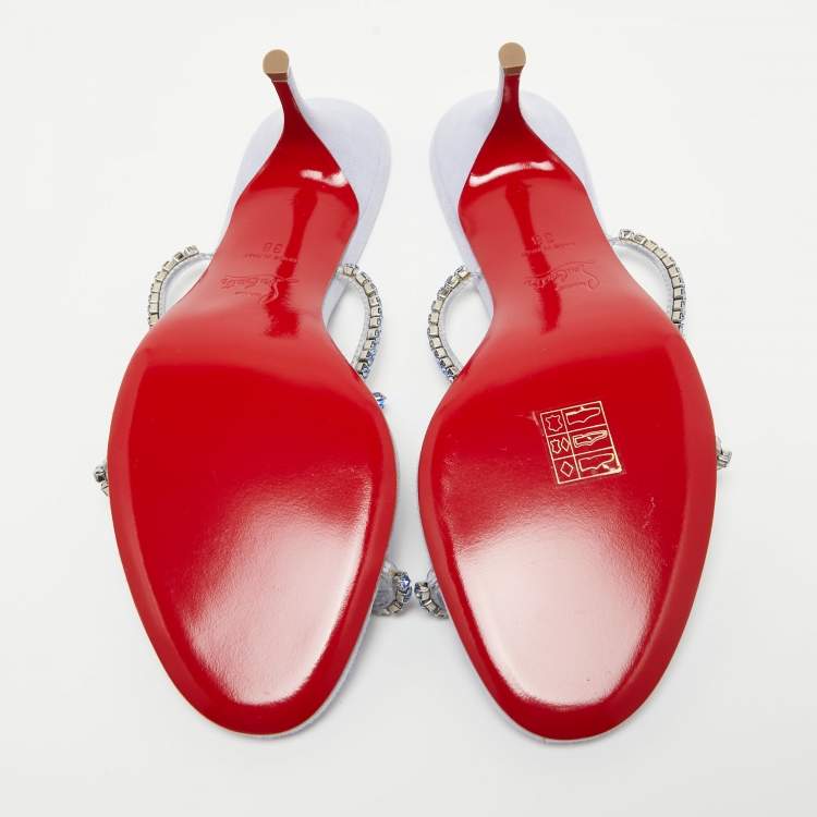 Pre Owned Christian Louboutin Light Purple Crystal Embellished PVC Just Queen Slide Sandals Size 38