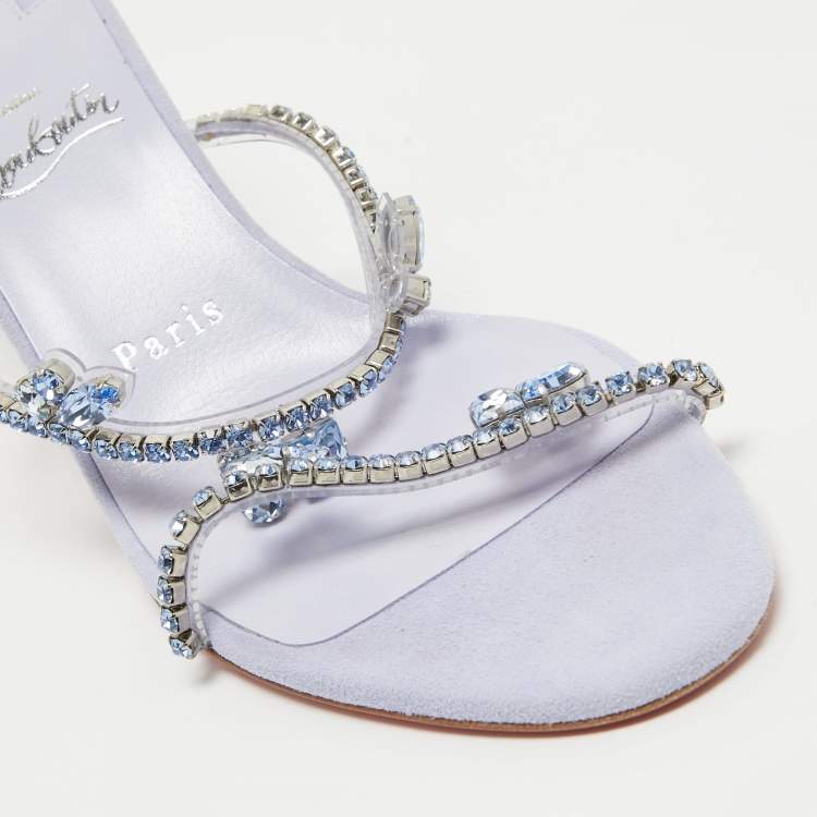 Pre Owned Christian Louboutin Light Purple Crystal Embellished PVC Just Queen Slide Sandals Size 38