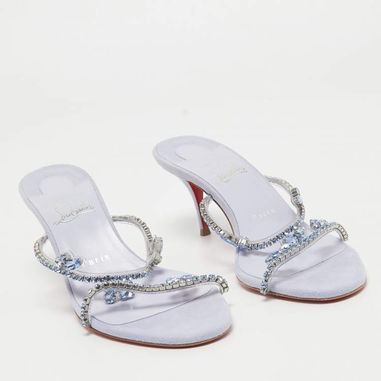 Pre Owned Christian Louboutin Light Purple Crystal Embellished PVC Just Queen Slide Sandals Size 38