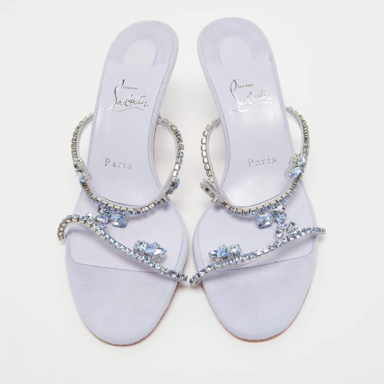 Pre Owned Christian Louboutin Light Purple Crystal Embellished PVC Just Queen Slide Sandals Size 38