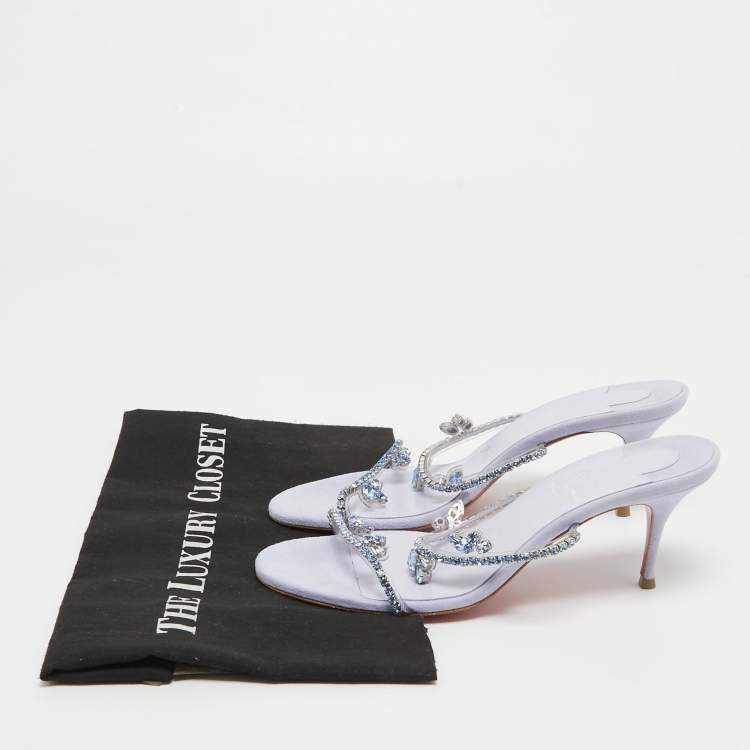 Pre Owned Christian Louboutin Light Purple Crystal Embellished PVC Just Queen Slide Sandals Size 38