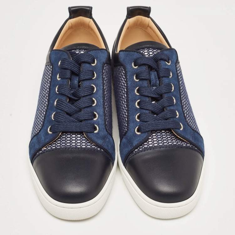 Pre Owned Christian Louboutin Navy Blue Leather and Suede Louis Junior Sneakers Size 39