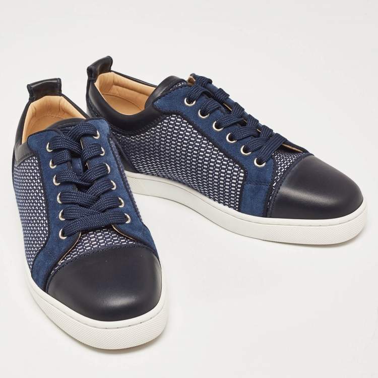 Pre Owned Christian Louboutin Navy Blue Leather and Suede Louis Junior Sneakers Size 39