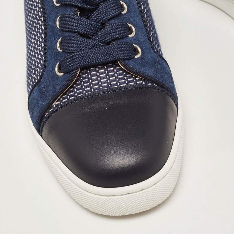 Pre Owned Christian Louboutin Navy Blue Leather and Suede Louis Junior Sneakers Size 39