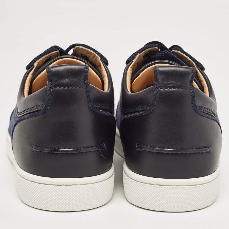 Pre Owned Christian Louboutin Navy Blue Leather and Suede Louis Junior Sneakers Size 39