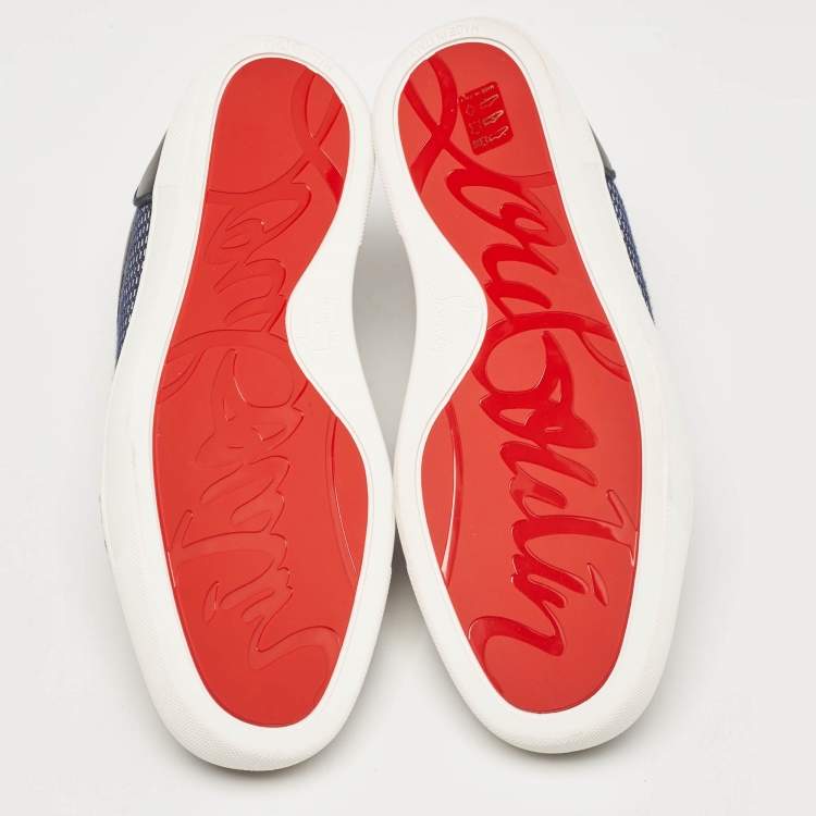 Pre Owned Christian Louboutin Navy Blue Leather and Suede Louis Junior Sneakers Size 39