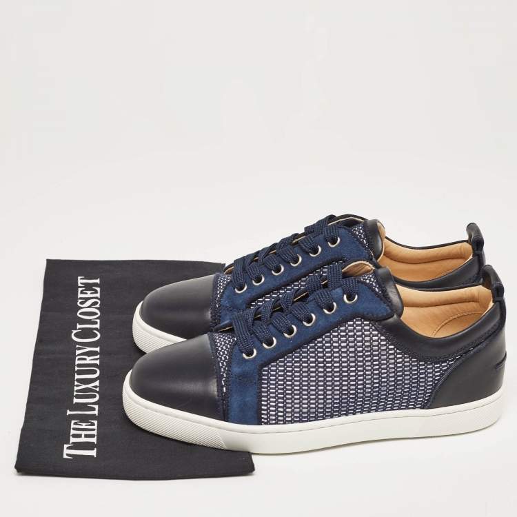Pre Owned Christian Louboutin Navy Blue Leather and Suede Louis Junior Sneakers Size 39