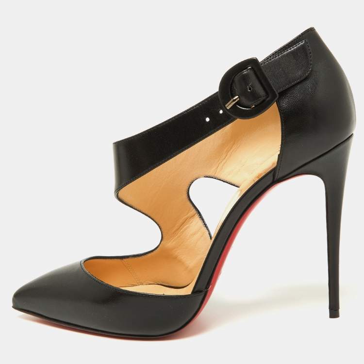 Pre Owned Christian Louboutin Black Leather Sharpeta Pointed-Toe Pumps Size 40.5