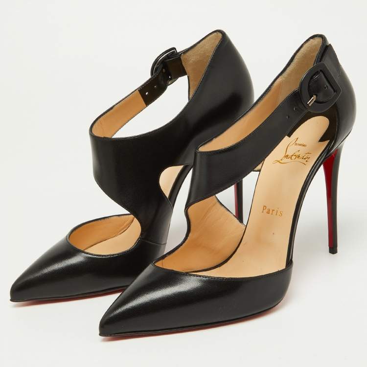 Pre Owned Christian Louboutin Black Leather Sharpeta Pointed-Toe Pumps Size 40.5