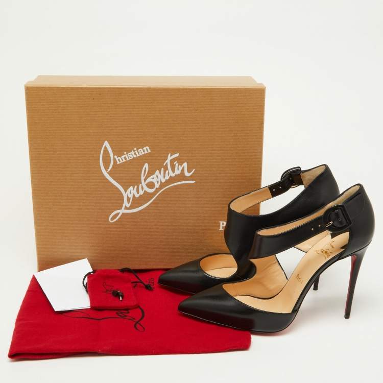 Pre Owned Christian Louboutin Black Leather Sharpeta Pointed-Toe Pumps Size 40.5