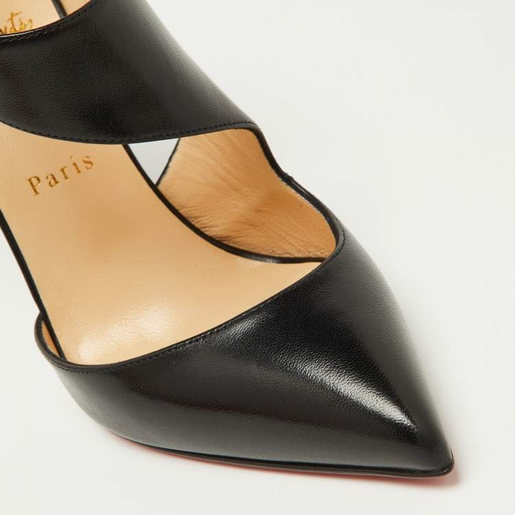 Pre Owned Christian Louboutin Black Leather Sharpeta Pointed-Toe Pumps Size 40.5
