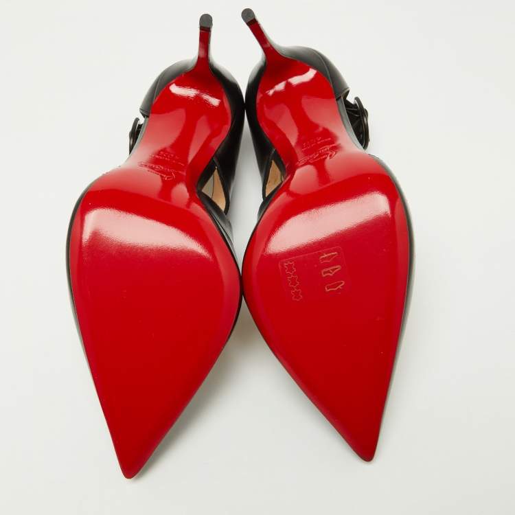 Pre Owned Christian Louboutin Black Leather Sharpeta Pointed-Toe Pumps Size 40.5