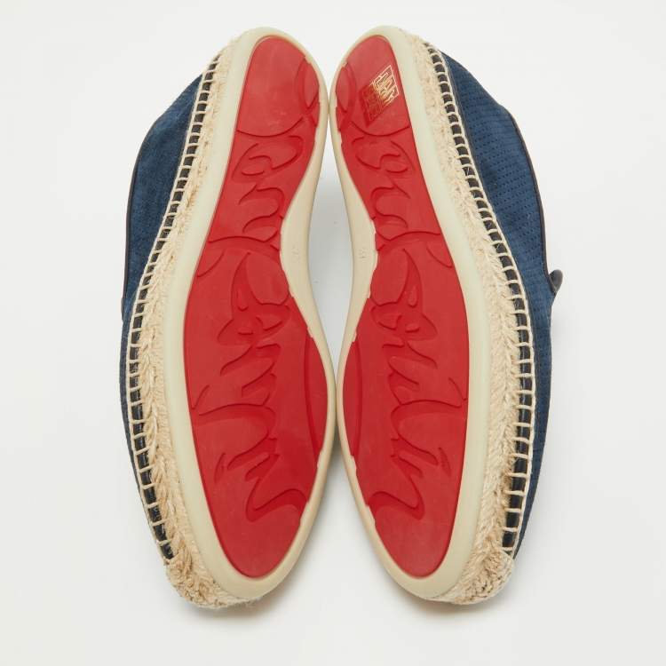 Pre Owned Christian Louboutin Blue Perforated Suede Nanou Orlato Espadrille Flats Size 37