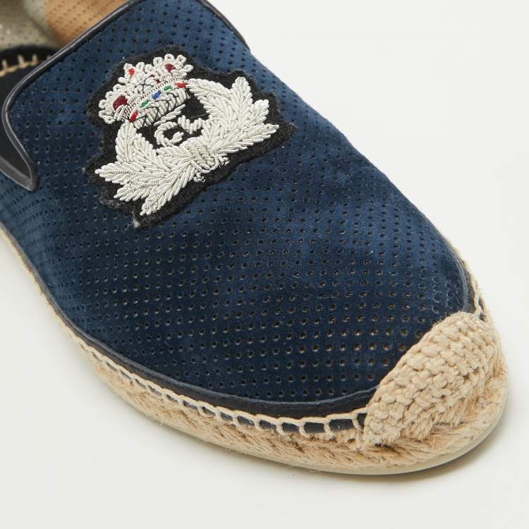 Pre Owned Christian Louboutin Blue Perforated Suede Nanou Orlato Espadrille Flats Size 37
